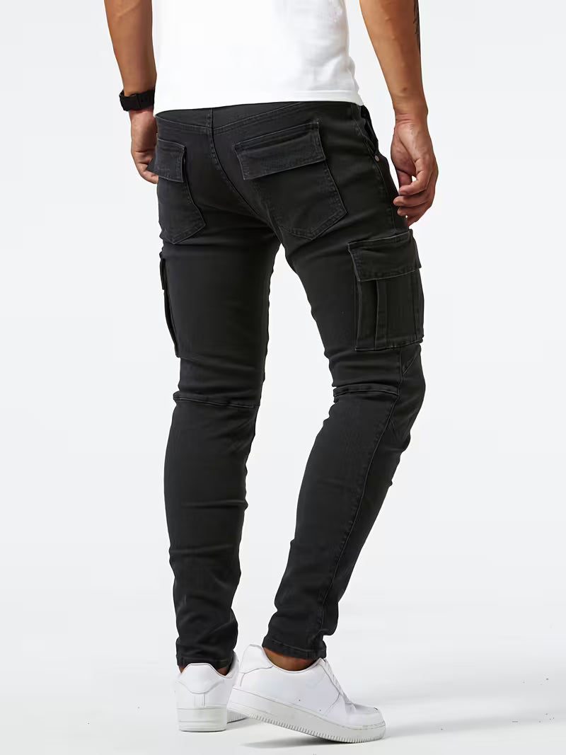 Men's Cargo Trousers Stretch Denim – Multiple Cargo Pockets, Streamlined Fit