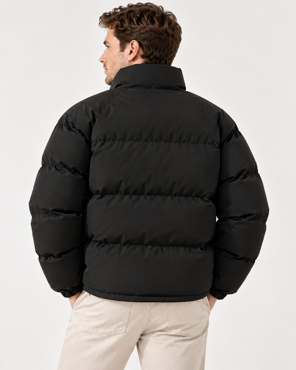 Men's Puffer Jacket – Cotton-Blend Shell Fleece Lining and High Collar