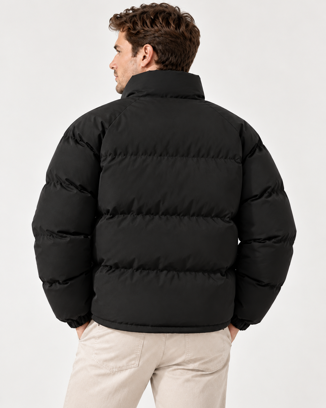 Men's Puffer Jacket – Cotton-Blend Shell Fleece Lining and High Collar