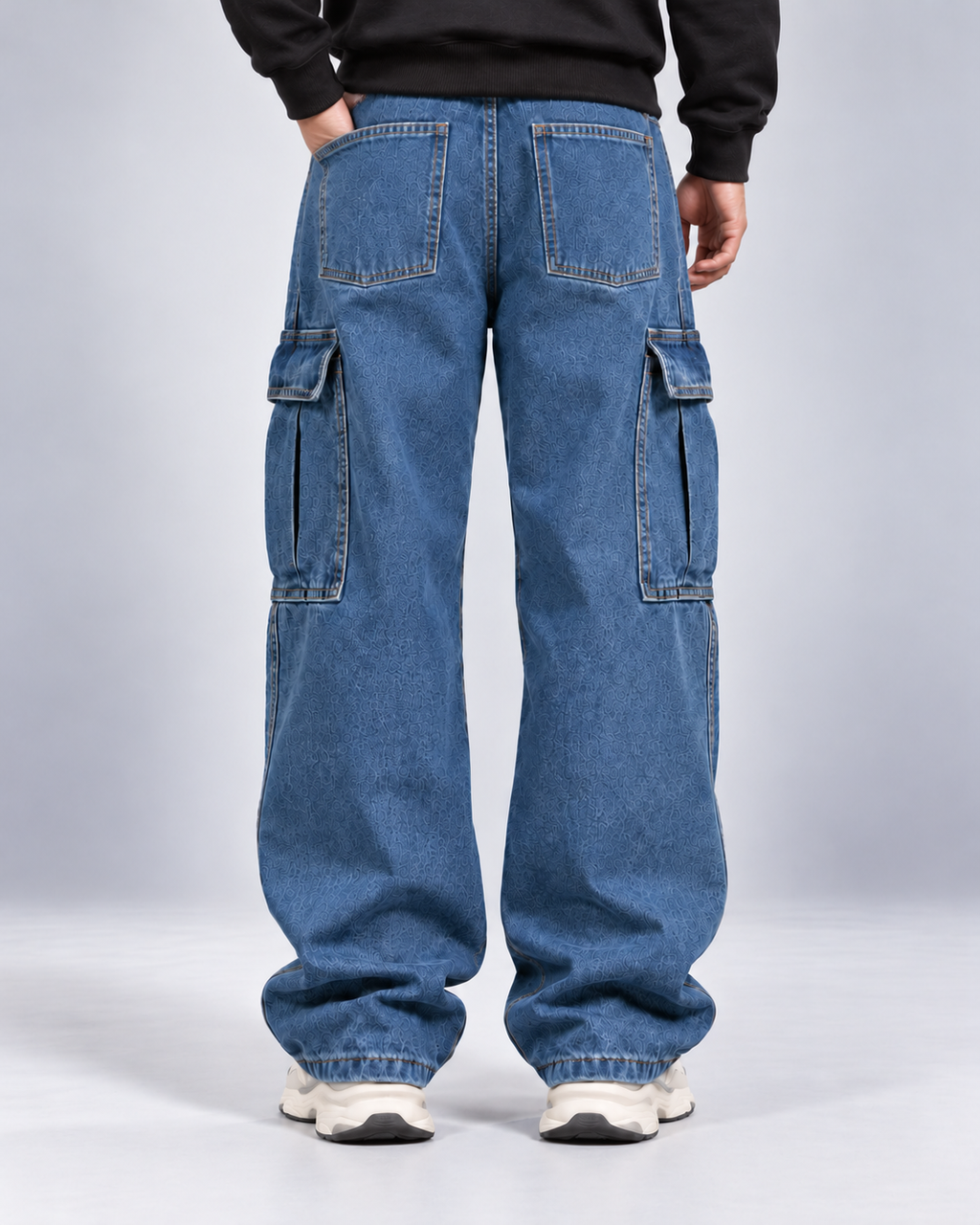Men's Baggy Cargo Jeans Heavyweight Cotton Denim – Flap Cargo Pockets, Wide-Leg Fit