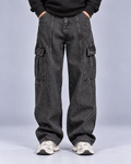 Men's Baggy Cargo Jeans Heavyweight Cotton Denim – Flap Cargo Pockets, Wide-Leg Fit