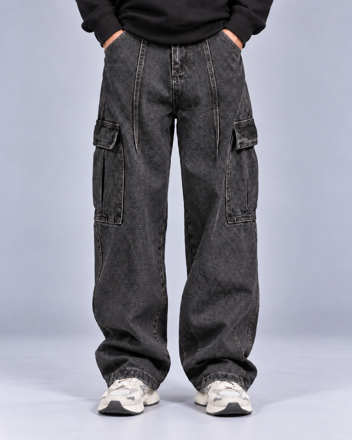 Men's Baggy Cargo Jeans Heavyweight Cotton Denim – Flap Cargo Pockets, Wide-Leg Fit