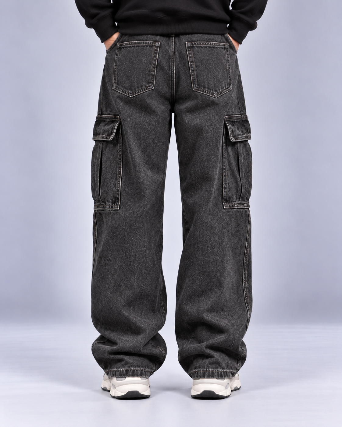 Men's Baggy Cargo Jeans Heavyweight Cotton Denim – Flap Cargo Pockets, Wide-Leg Fit