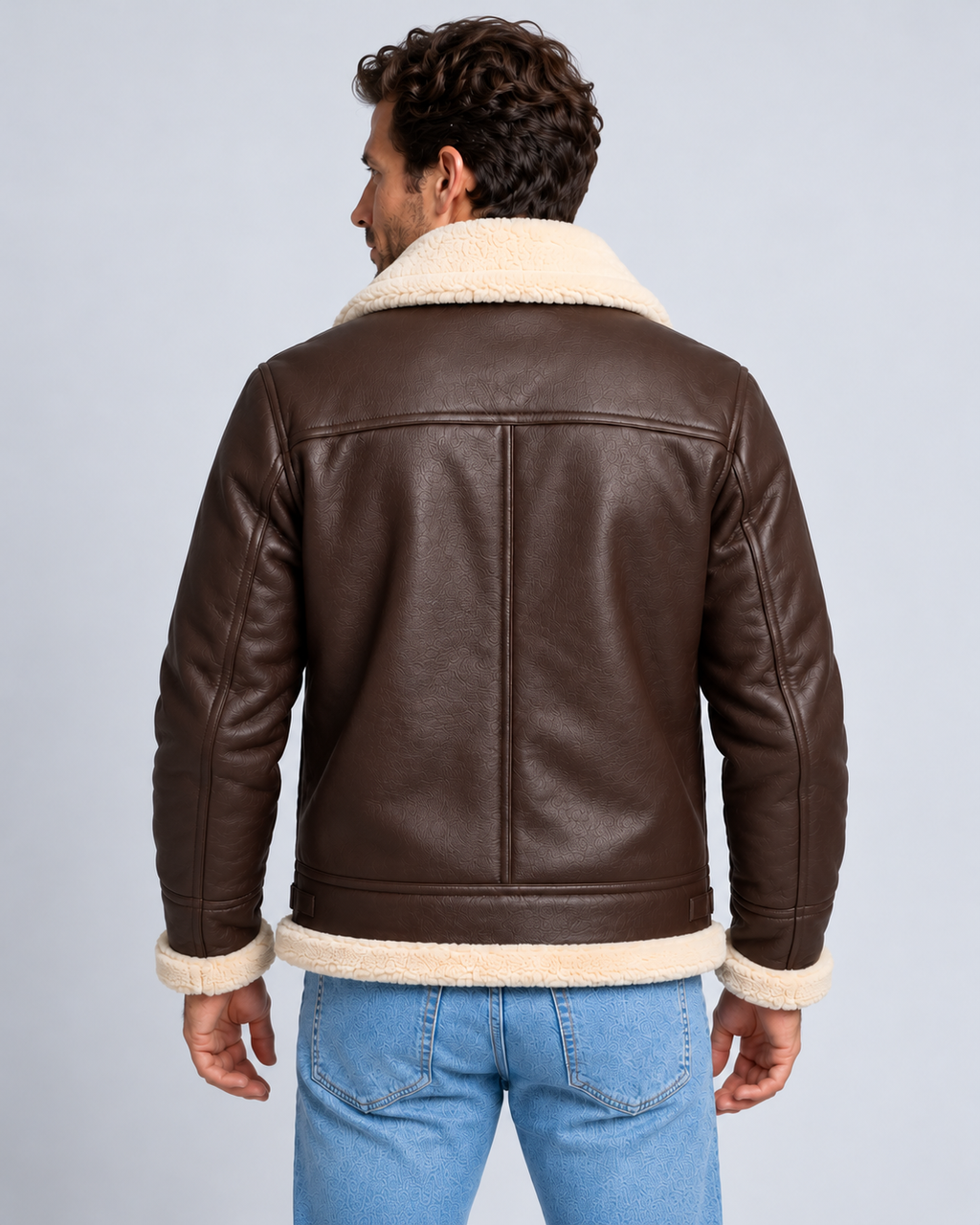 Men's Shearling Aviator Jacket Faux Leather – Faux Shearling Collar, Regular Fit