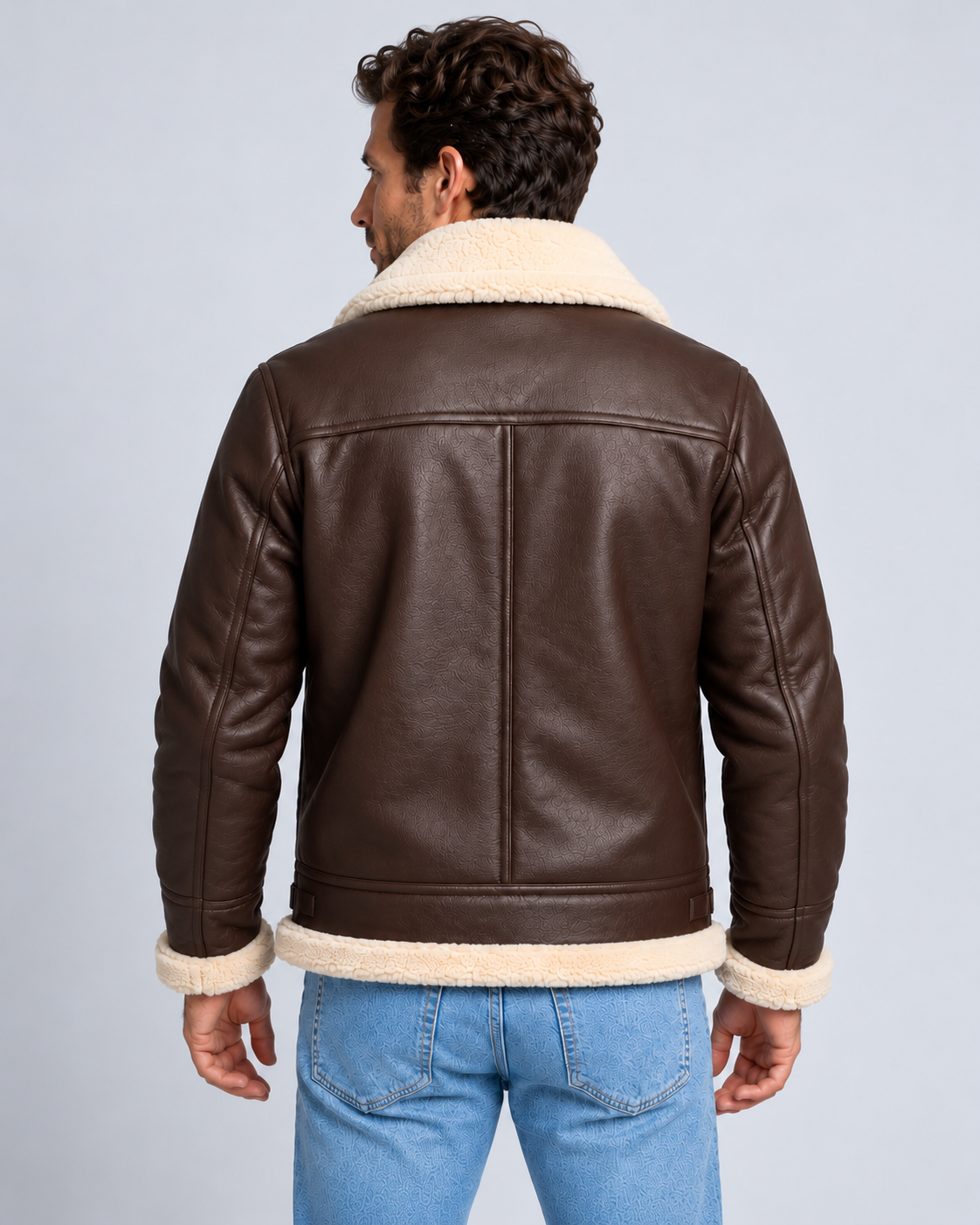 Men's Shearling Aviator Jacket Faux Leather – Faux Shearling Collar, Regular Fit