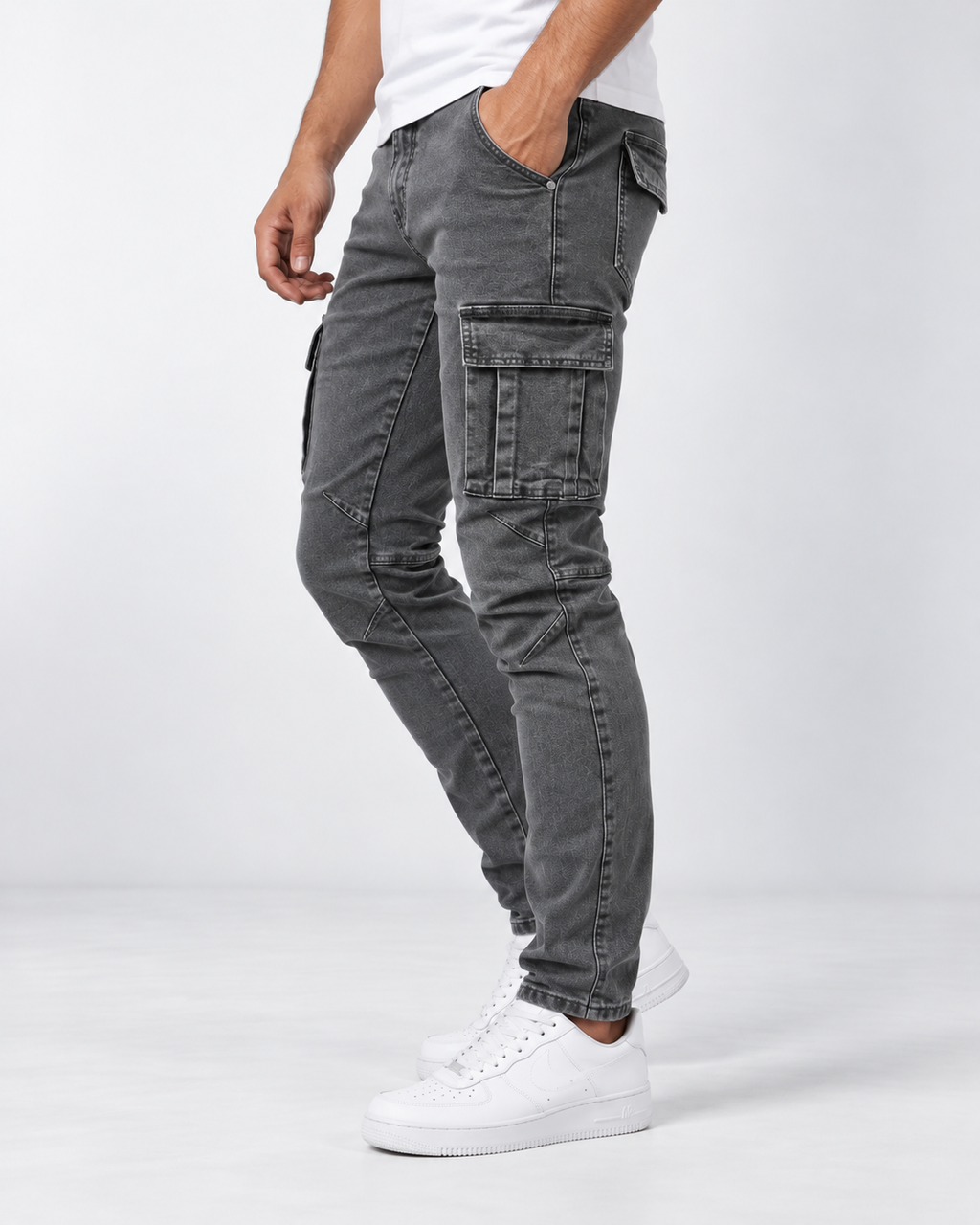 Men's Cargo Trousers Stretch Denim – Multiple Cargo Pockets, Streamlined Fit