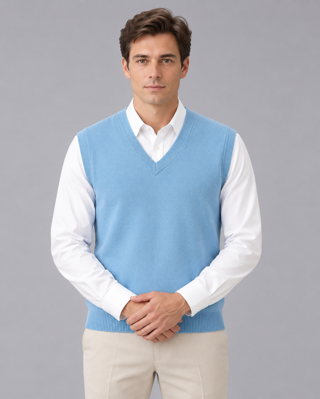 Men's Sleeveless Jumper 100% Merino Wool – V-Neck Design
