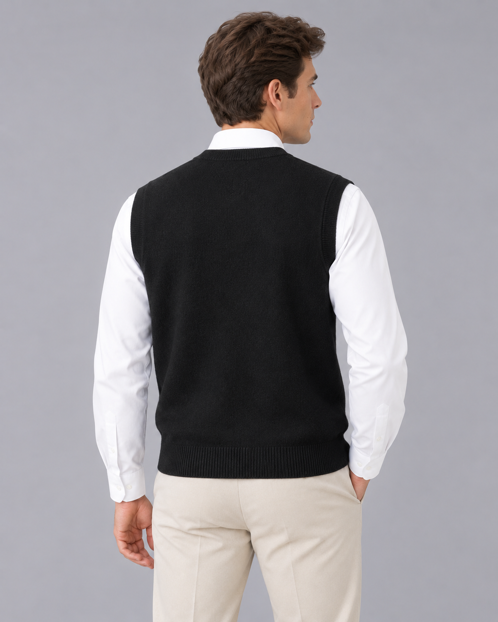 Men's Sleeveless Jumper 100% Merino Wool – V-Neck Design