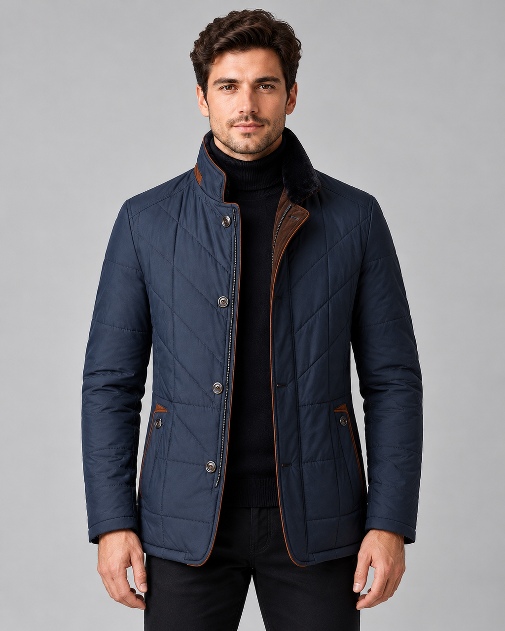 Men's Quilted Jacket – Stand Collar and Zip Front