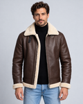 Men's Shearling Aviator Jacket Faux Leather – Faux Shearling Collar, Regular Fit