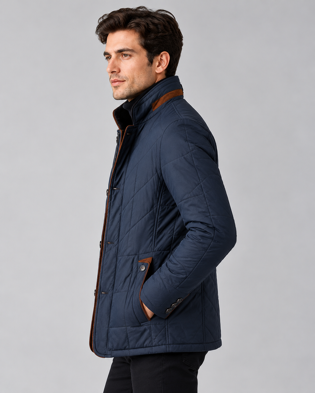 Men's Quilted Jacket – Stand Collar and Zip Front