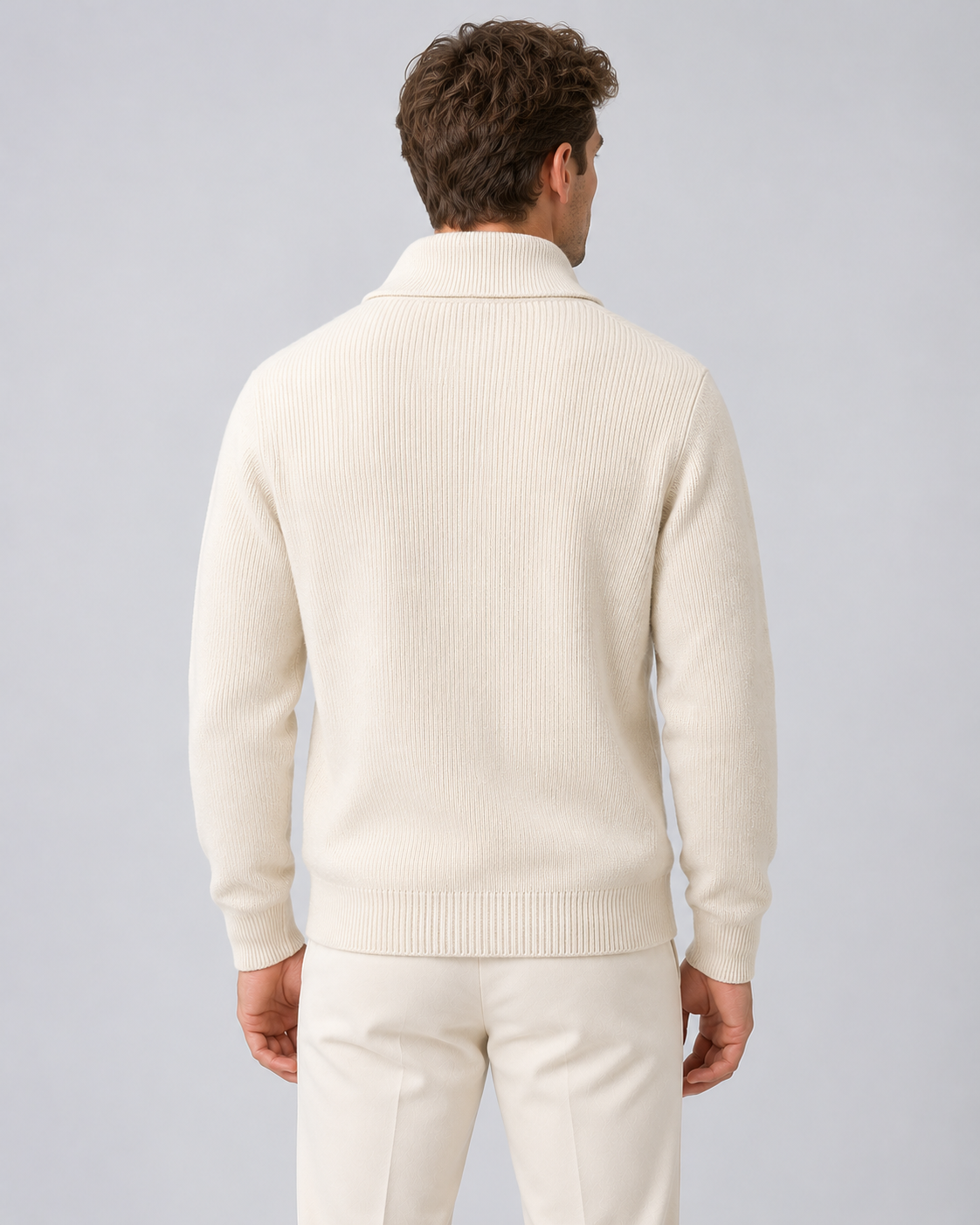 Men's Cardigan 100% Cashmere – Rib-Knit Zip Front