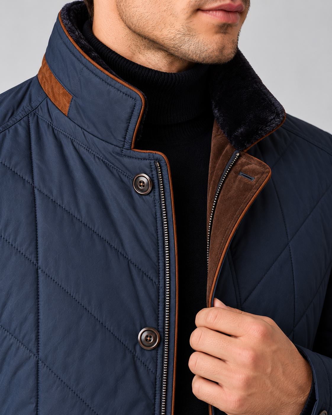 Men's Quilted Jacket – Stand Collar and Zip Front
