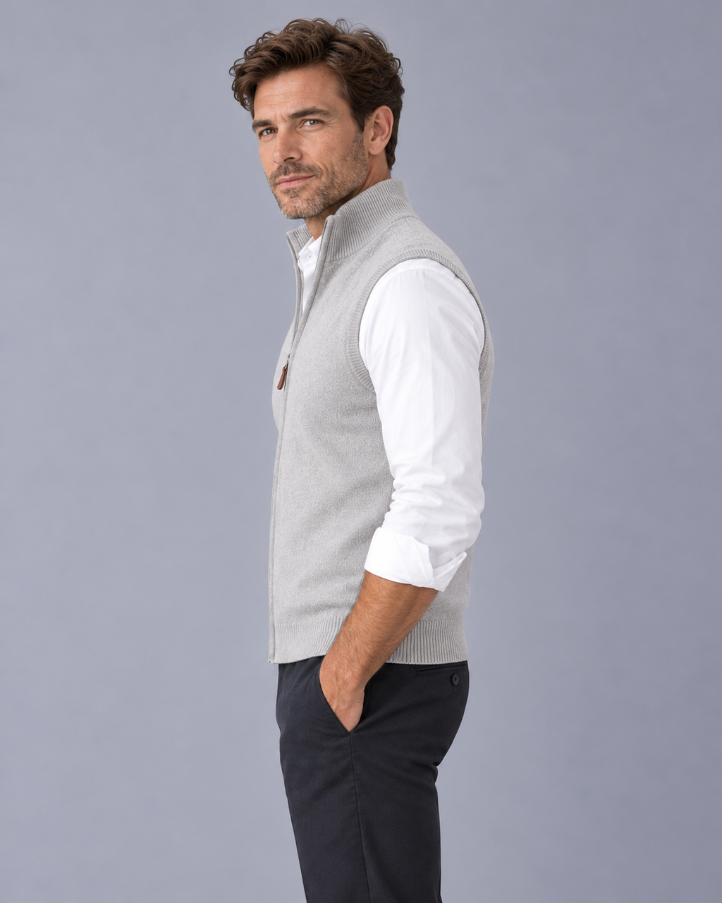 Men's Gilet 100% Cashmere – Lightweight Full-Zip Front