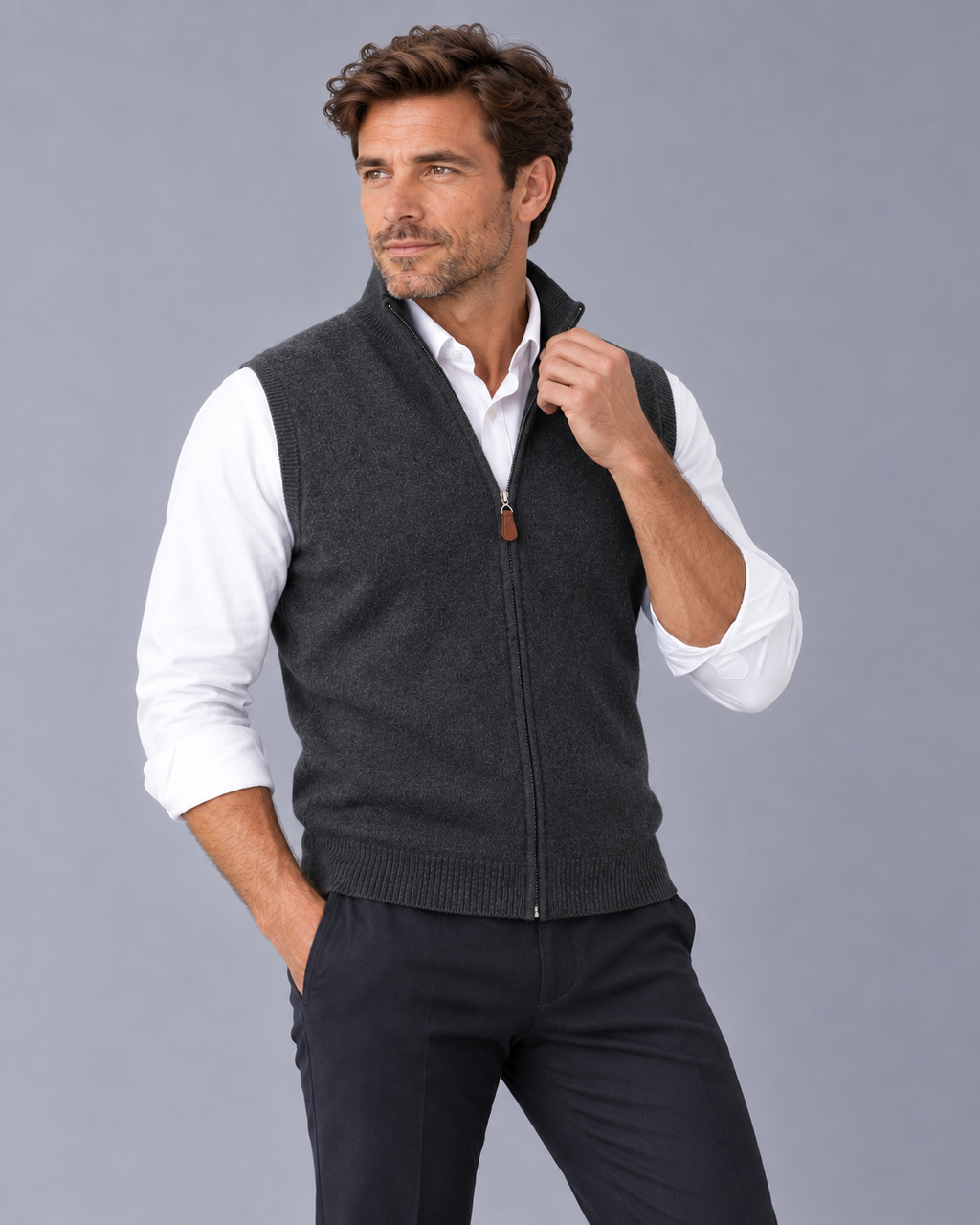 Men's Gilet 100% Cashmere – Lightweight Full-Zip Front